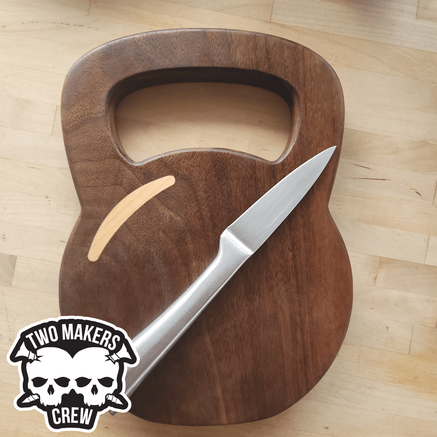 The KettleBell Carver - Dark Walnut / Maple inlay Cutting / Serving / Charcuterie board