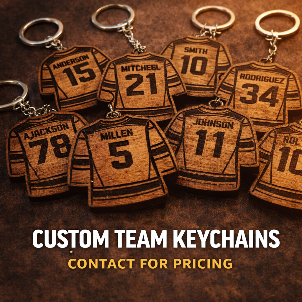 Custom Hockey Jersey Keychain - Solid Walnut