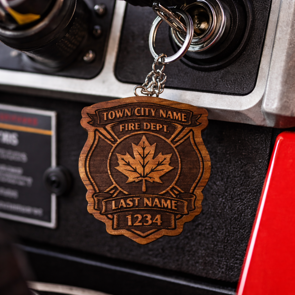 Custom Firefighter Badge Solid Walnut keychain