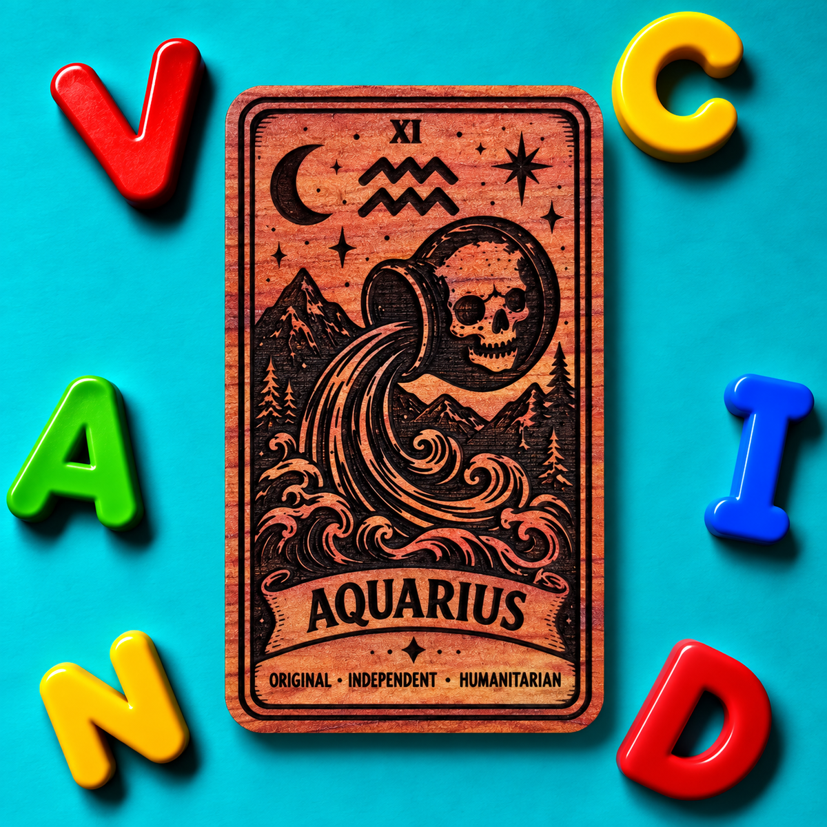 Aquarius Zodiac Tarot Card Magnet – Aromatic Red Cedar Astrology Sign