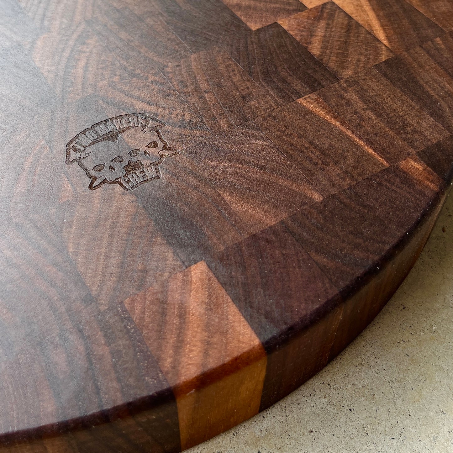 Barbell Weight Plate End Grain Cutting Board