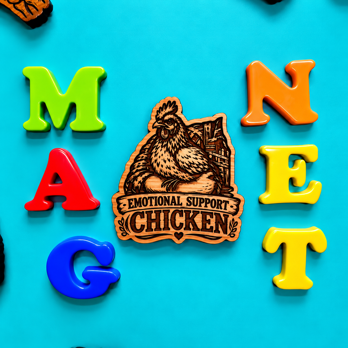 Emotional Support Chicken Magnet | Funny Chicken Gift | Aromatic Red Cedar