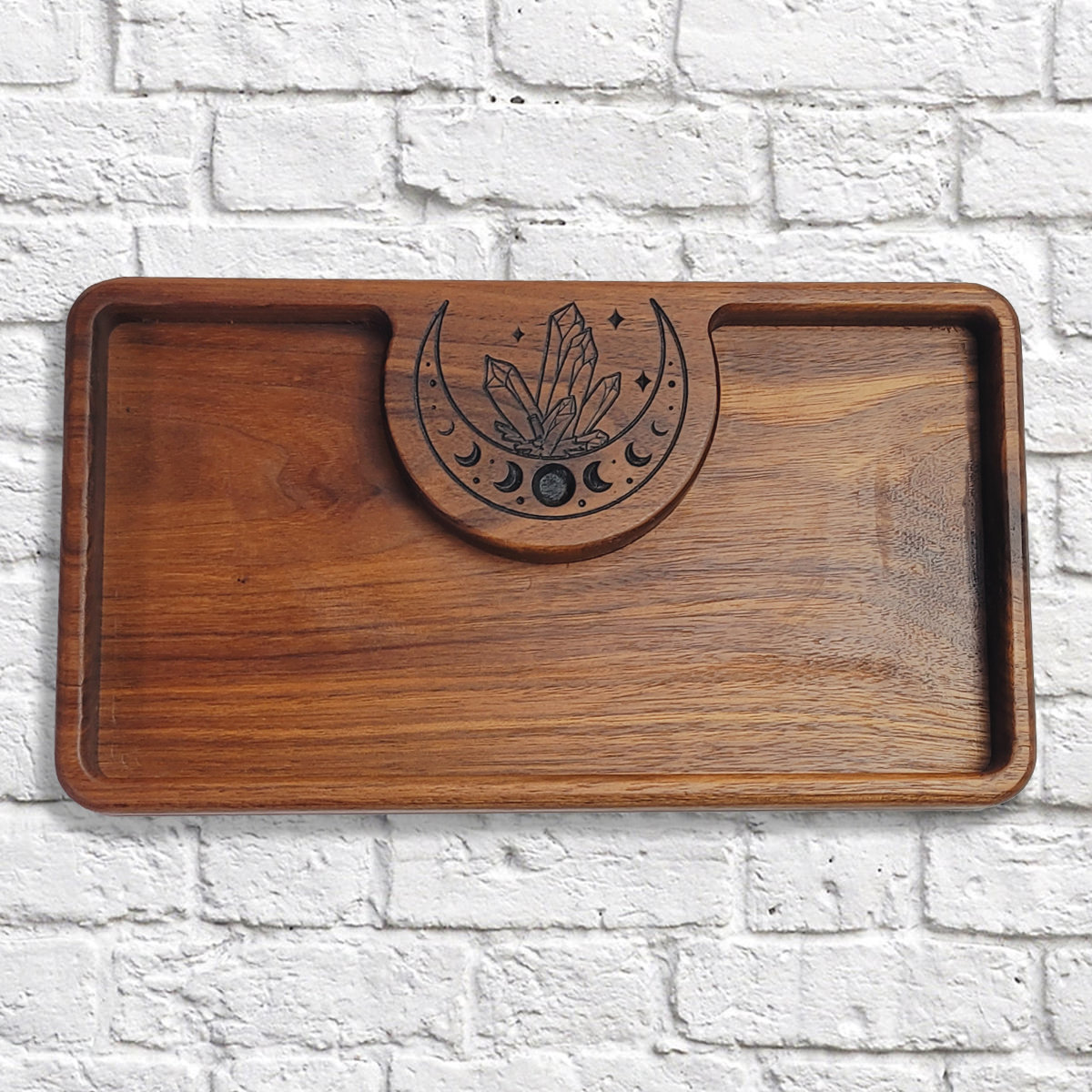Dark walnut catchall tray with Crystals