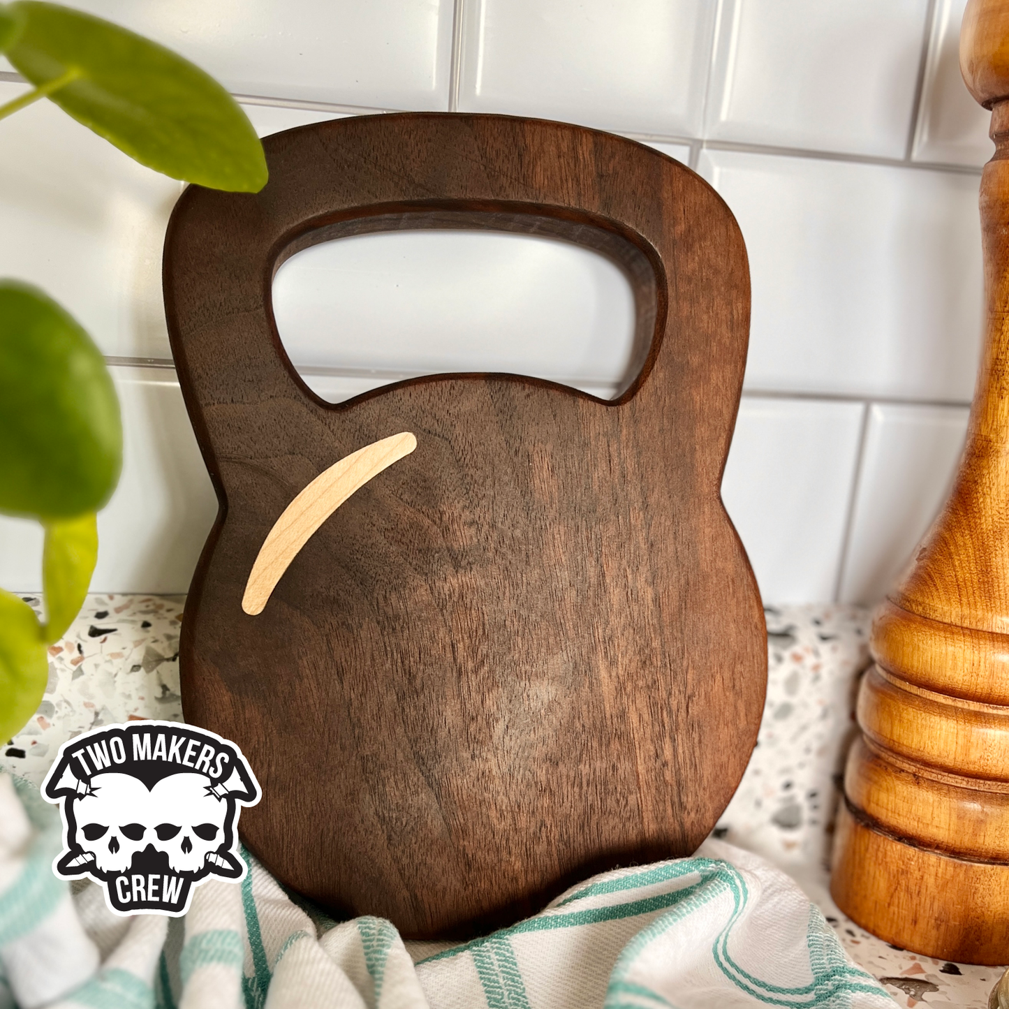 The KettleBell Carver - Dark Walnut / Maple inlay Cutting / Serving / Charcuterie board