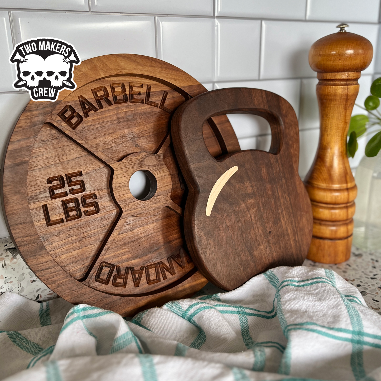 The KettleBell Carver - Dark Walnut / Maple inlay Cutting / Serving / Charcuterie board