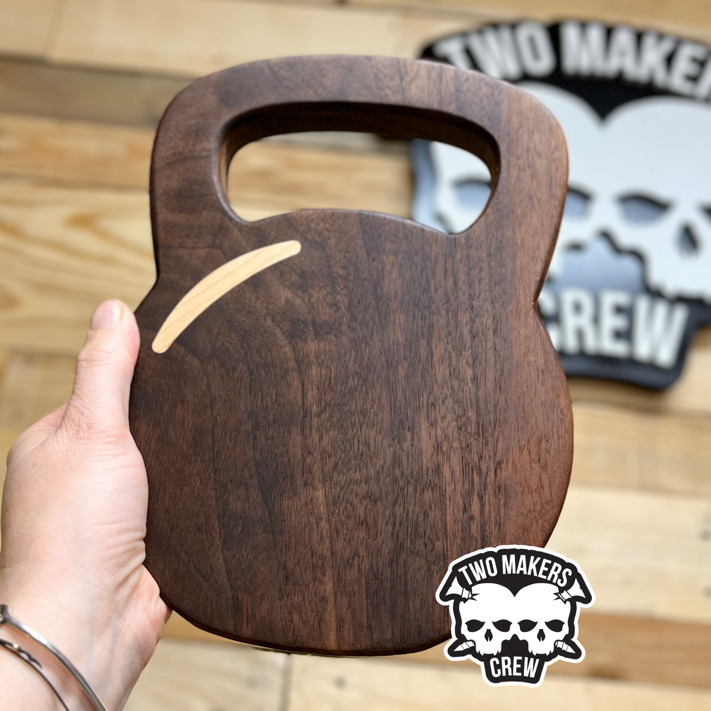 The KettleBell Carver - Dark Walnut / Maple inlay Cutting / Serving / Charcuterie board