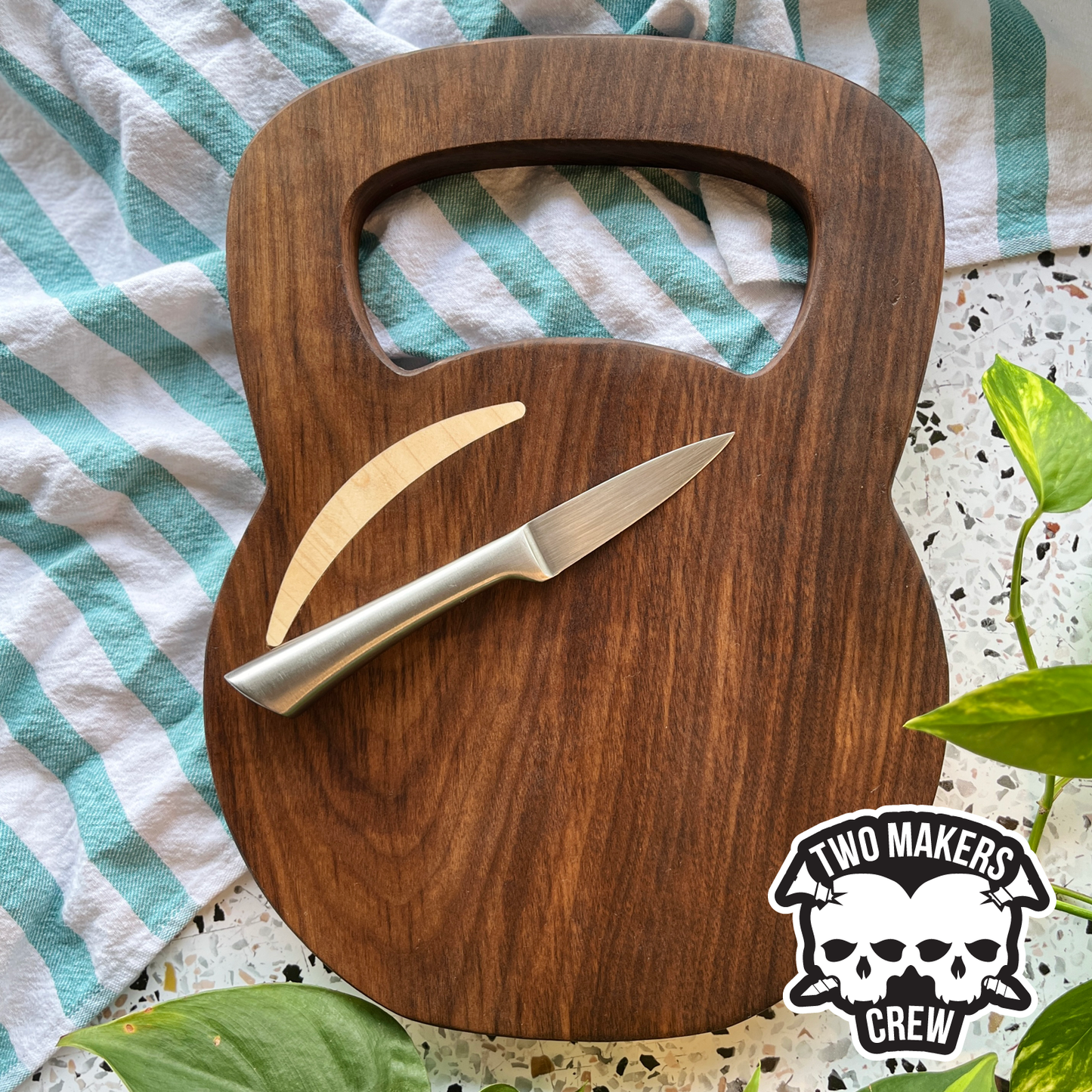 The KettleBell Carver - Dark Walnut / Maple inlay Cutting / Serving / Charcuterie board