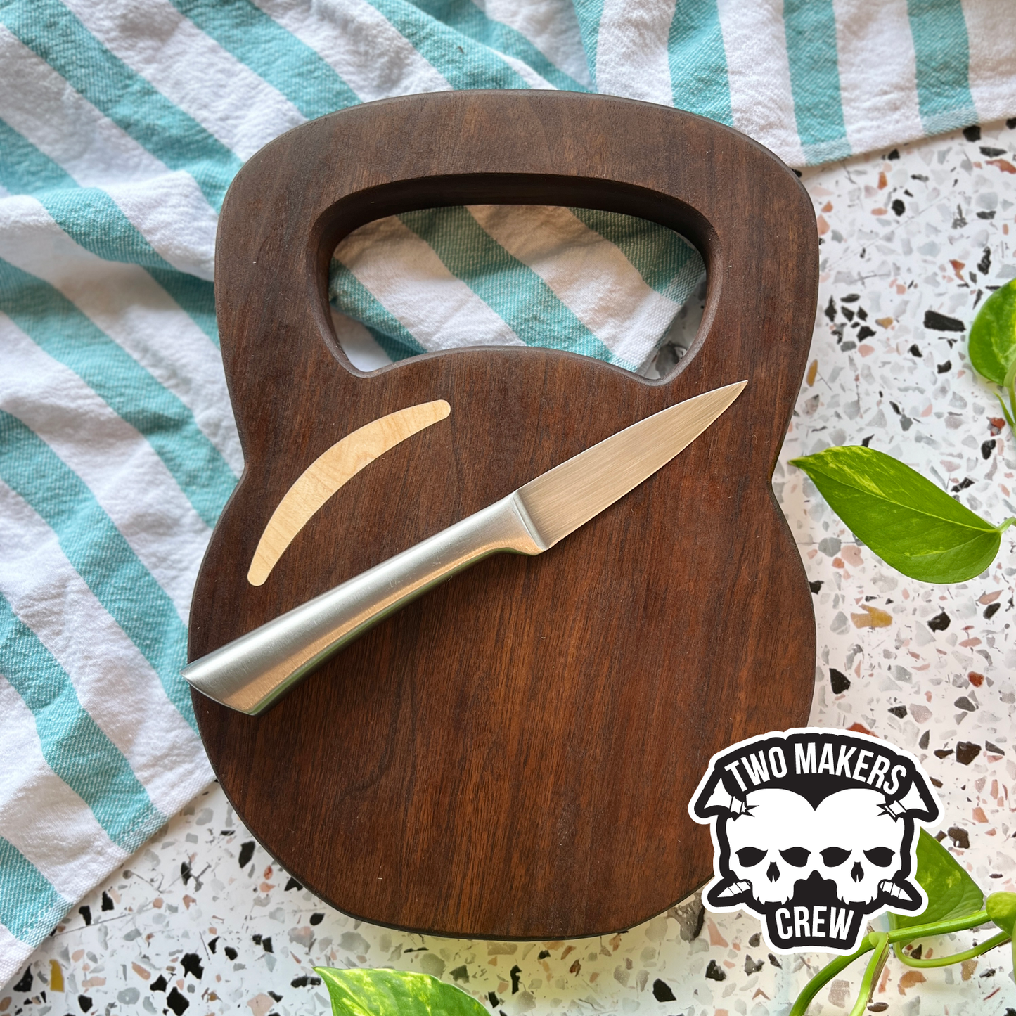The KettleBell Carver - Dark Walnut / Maple inlay Cutting / Serving / Charcuterie board
