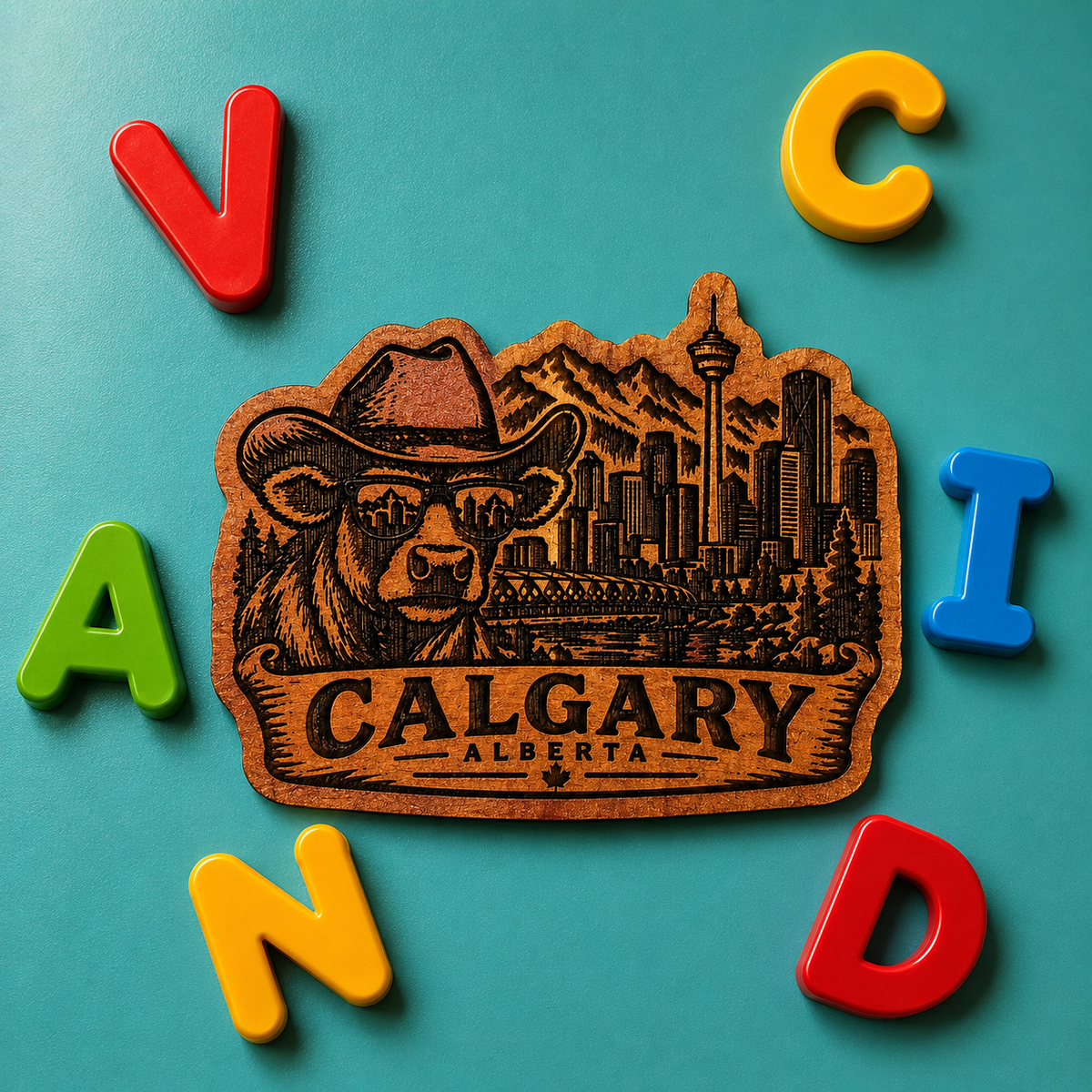 Calgary Cowboy Cow Red Cedar Fridge Magnet