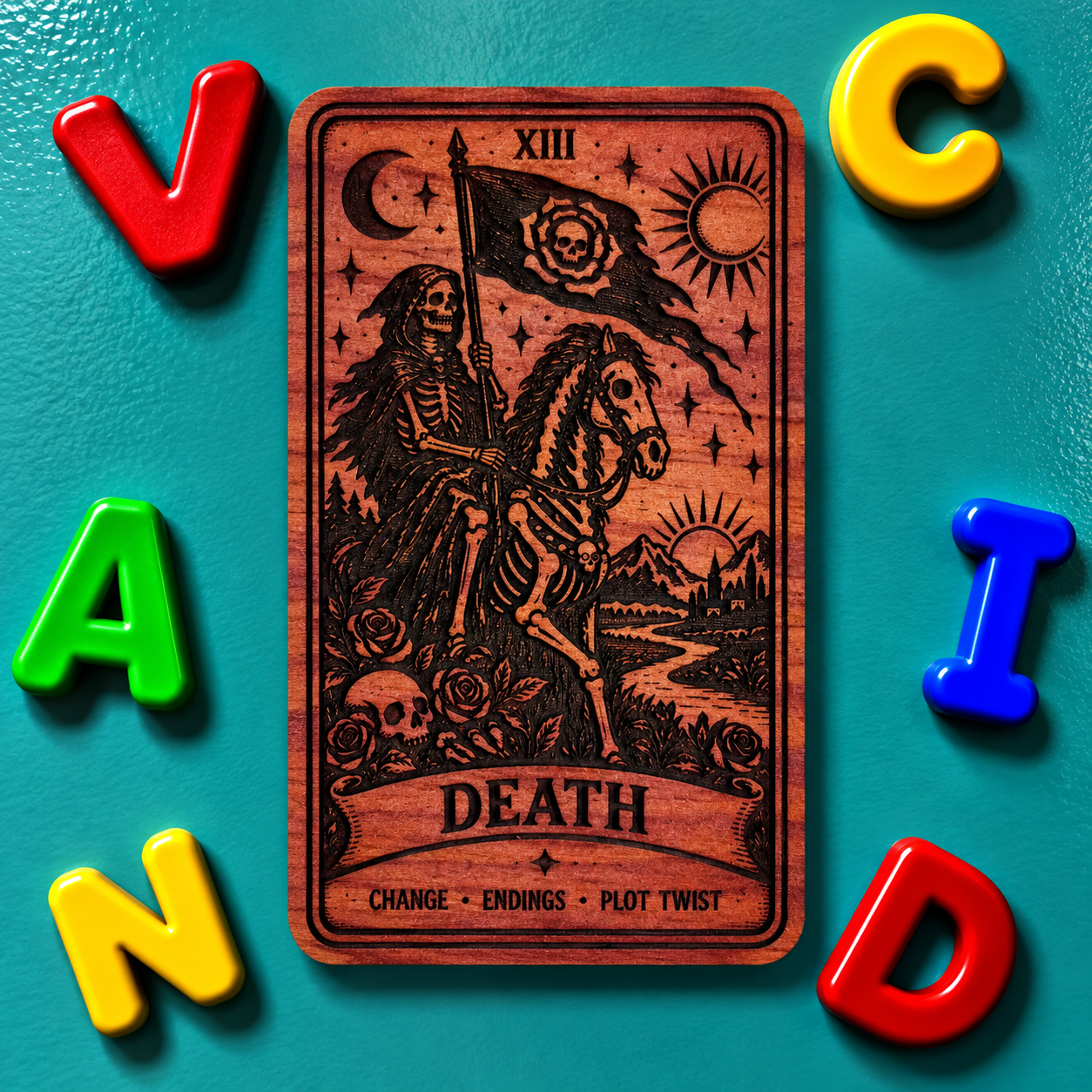 Death Tarot Card Magnet – Aromatic Red Cedar Astrology Sign – TWO
