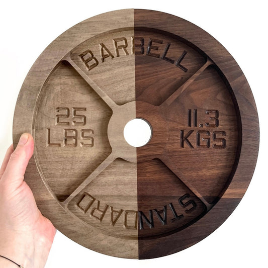 Walnut Barbell Weight Plate Catch all Tray by Two Makers Crew