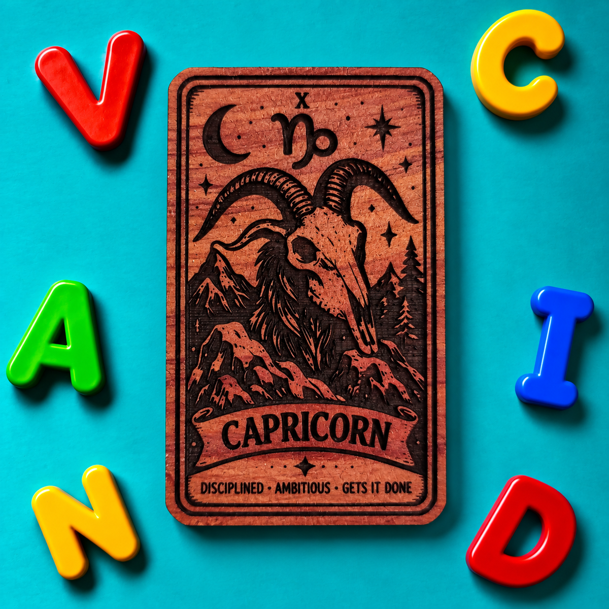 Capricorn Zodiac Tarot Card Magnet – Aromatic Red Cedar Astrology Sign