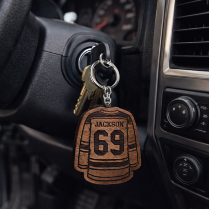 Custom Hockey Jersey Keychain - Solid Walnut