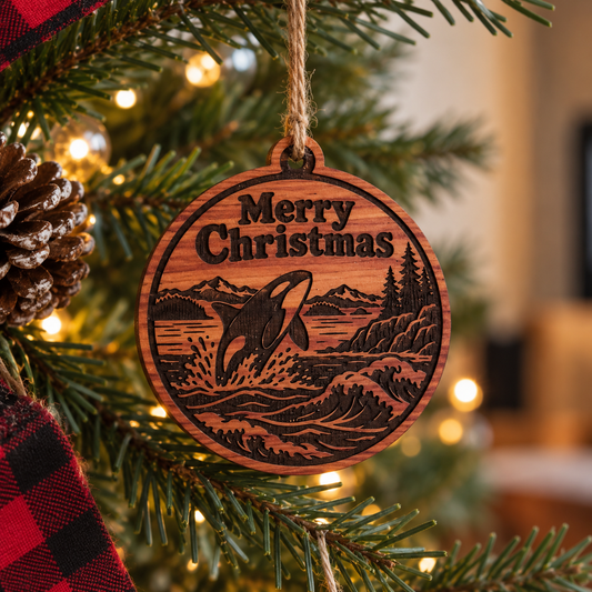 Orca Christmas Ornament – Aromatic Red Cedar West Coast Holiday Decoration