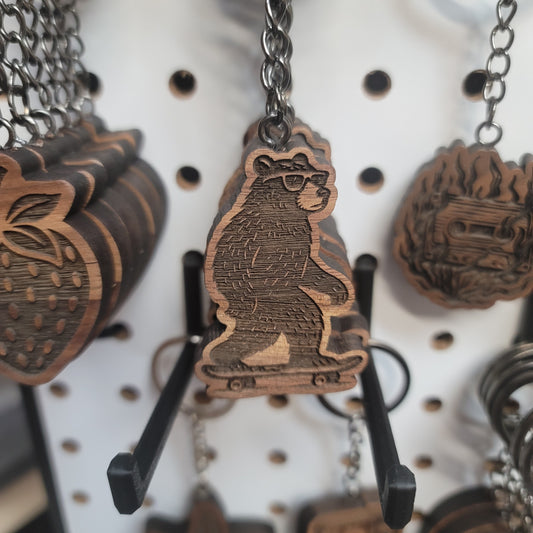 Skateboarding Bear Keychain