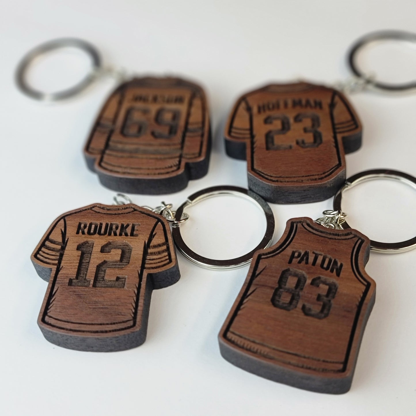 Personalized Sports Jersey - Solid Walnut Keychain