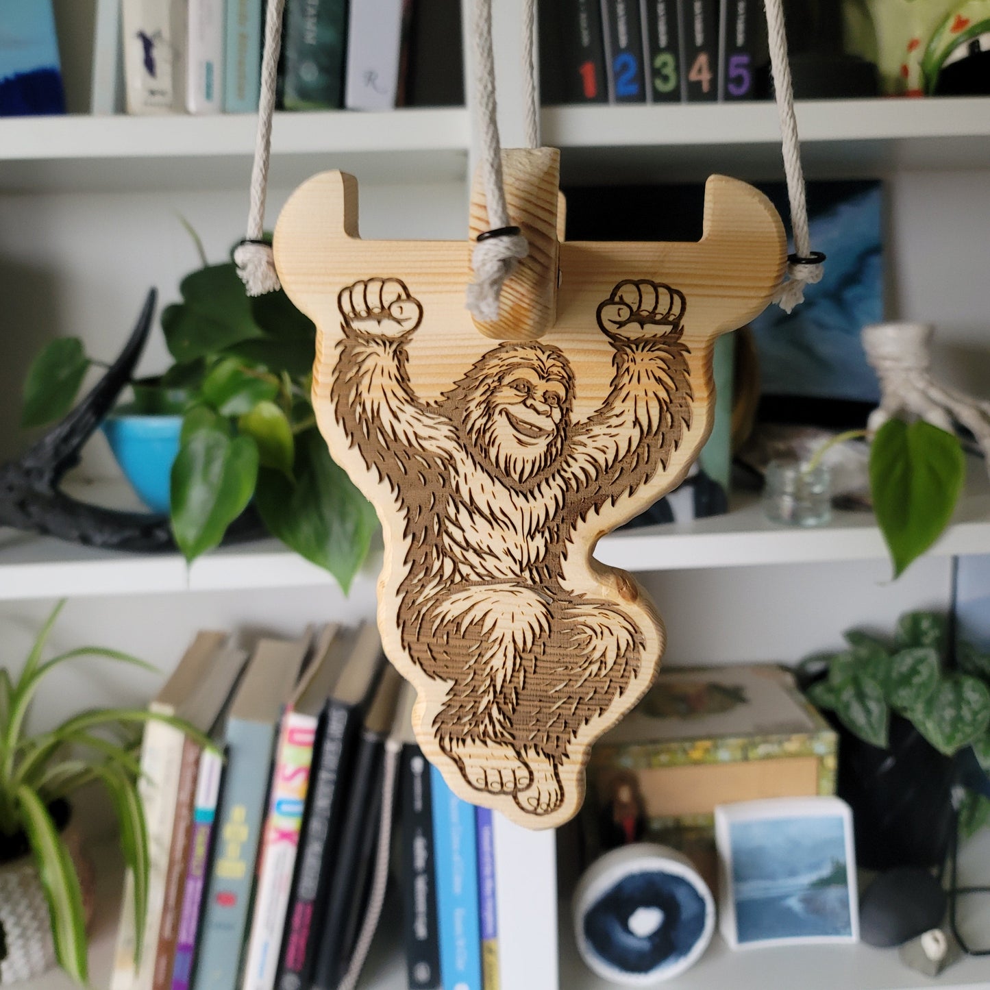 Wooden sasquatch wall planter holder designed for small plants up to 4 inches