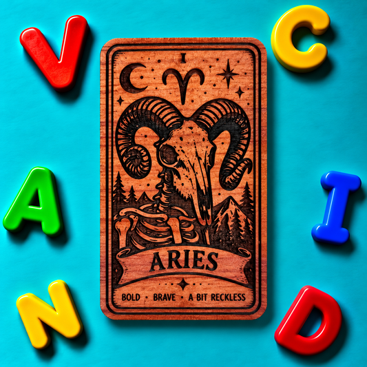 Aries Zodiac Magnet | Tarot Card Style Astrology Gift | Aromatic Red Cedar