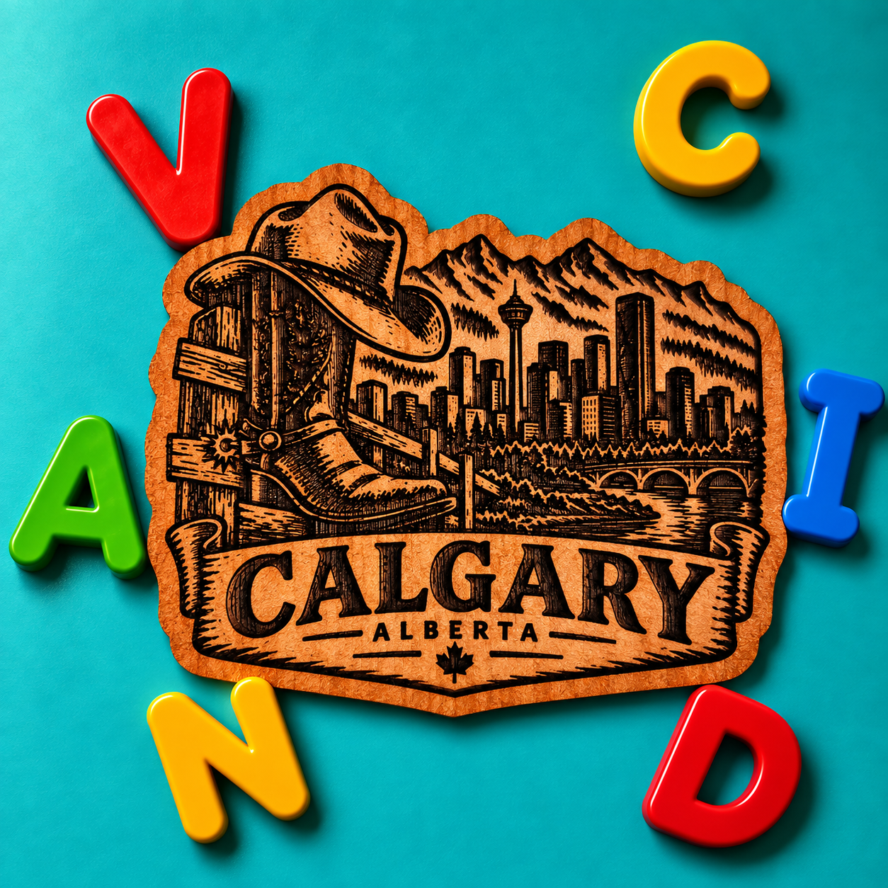 Calgary Cowboy Hats on Boot Red Cedar Fridge Magnet