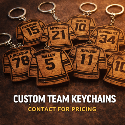 Custom Hockey Jersey Keychain - Solid Walnut