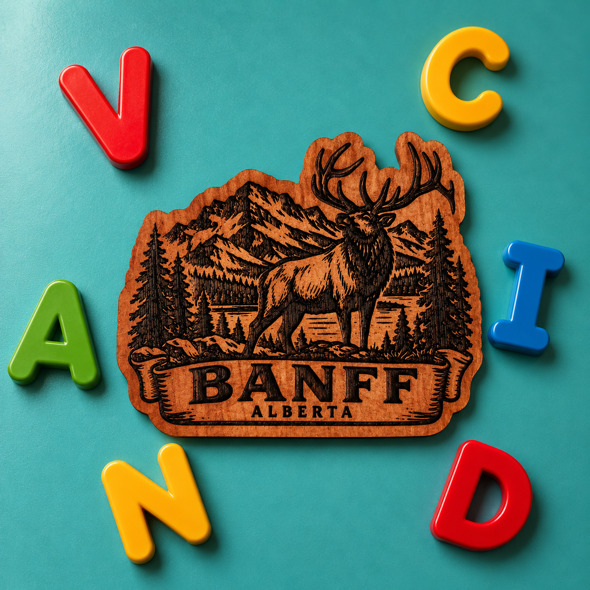 Banff Elk Mountains Red Cedar Fridge Magnet