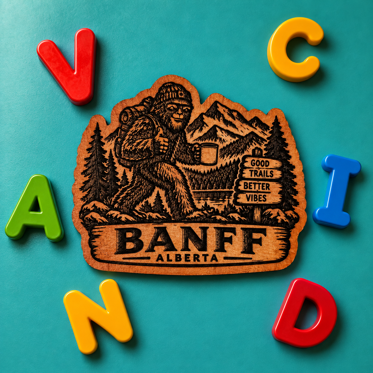 Banff Bigfoot Sasquatch Mountains Red Cedar Fridge Magnet