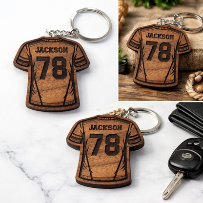 Custom Soccer Jersey Keychain - Solid Walnut
