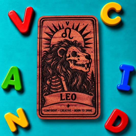 Leo Zodiac Magnet | Tarot Card Style Astrology Gift | Aromatic Red Cedar