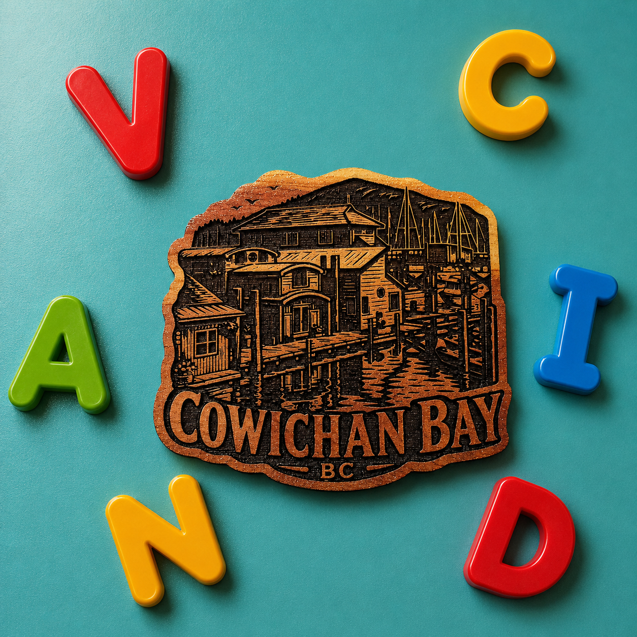 Cowichan Bay Dock side Red Cedar Fridge Magnet