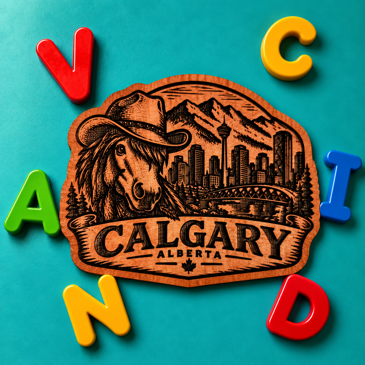 Calgary Cowboy Horse Red Cedar Fridge Magnet