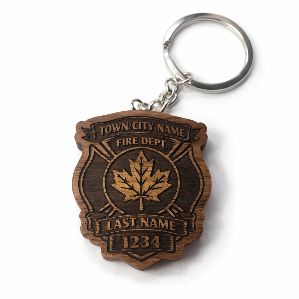 Custom Firefighter Badge Solid Walnut keychain