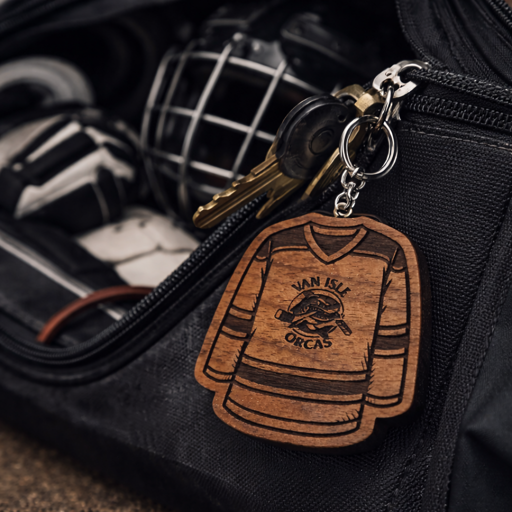 Custom Hockey Jersey Keychain - Solid Walnut