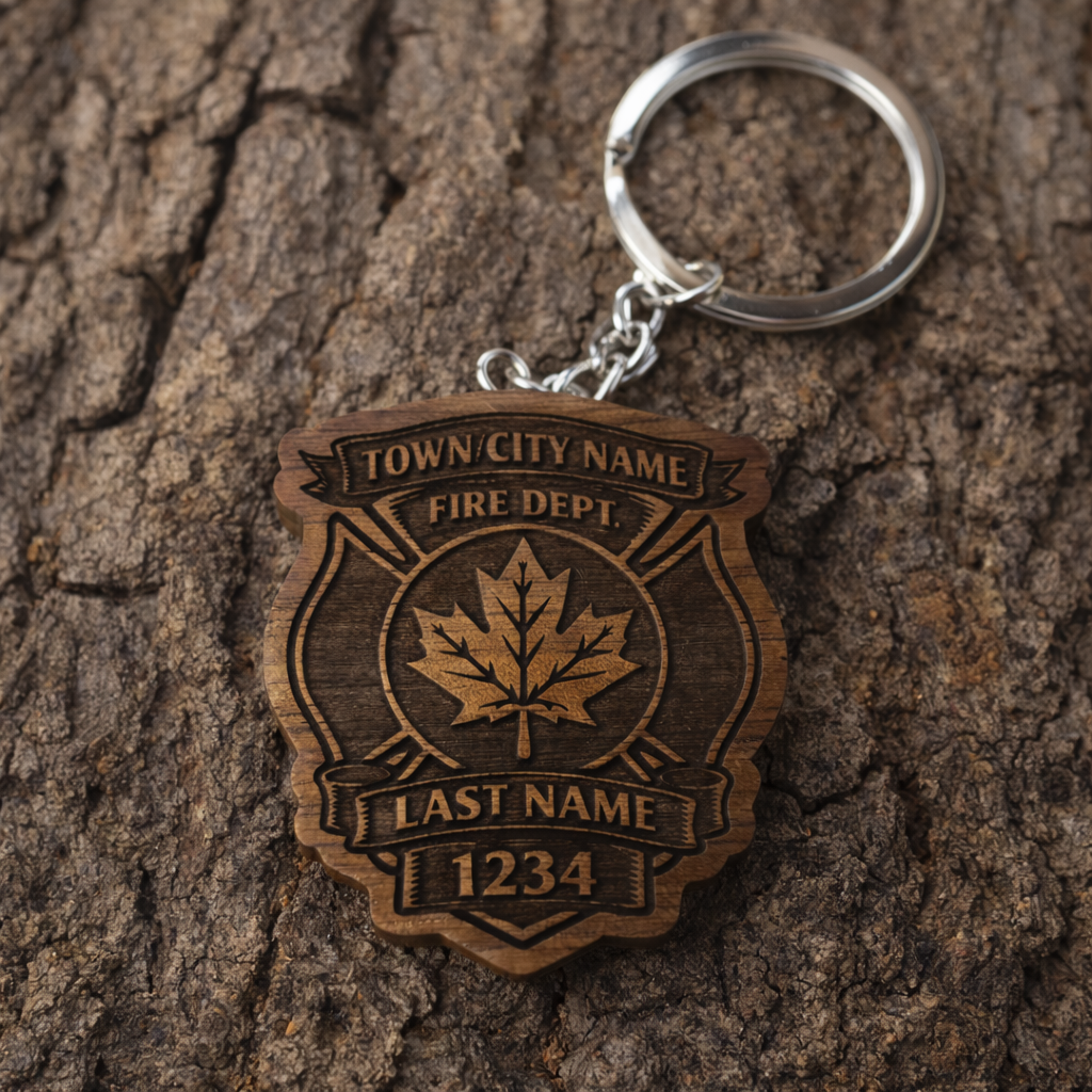 Custom Firefighter Badge Solid Walnut keychain