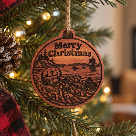 Sea Otter Christmas Ornament – Aromatic Red Cedar West Coast Holiday Decoration