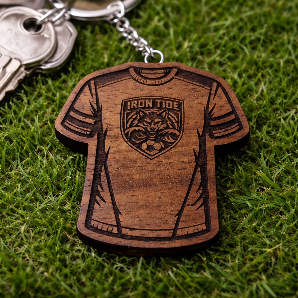 Custom Soccer Jersey Keychain - Solid Walnut
