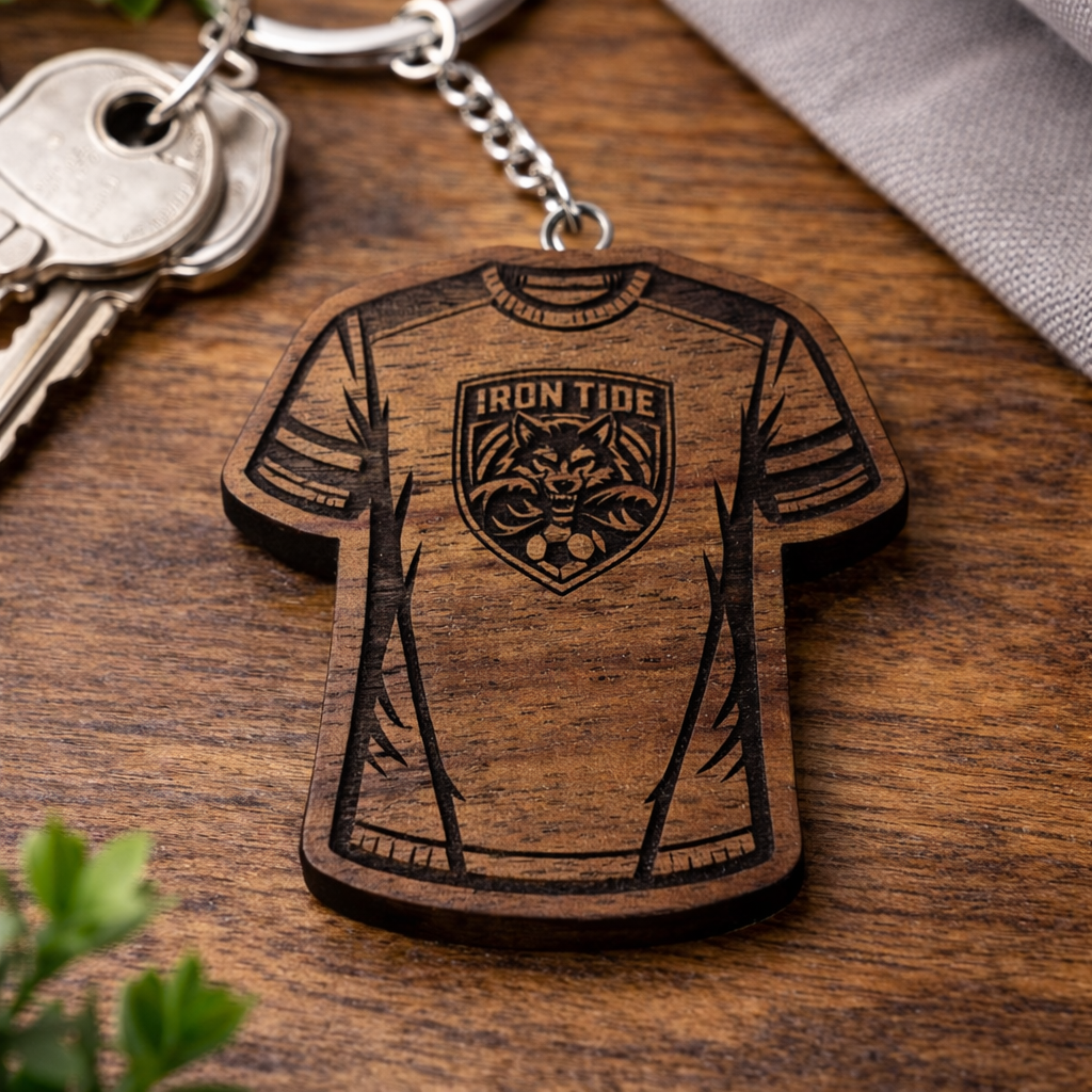 Custom Soccer Jersey Keychain - Solid Walnut