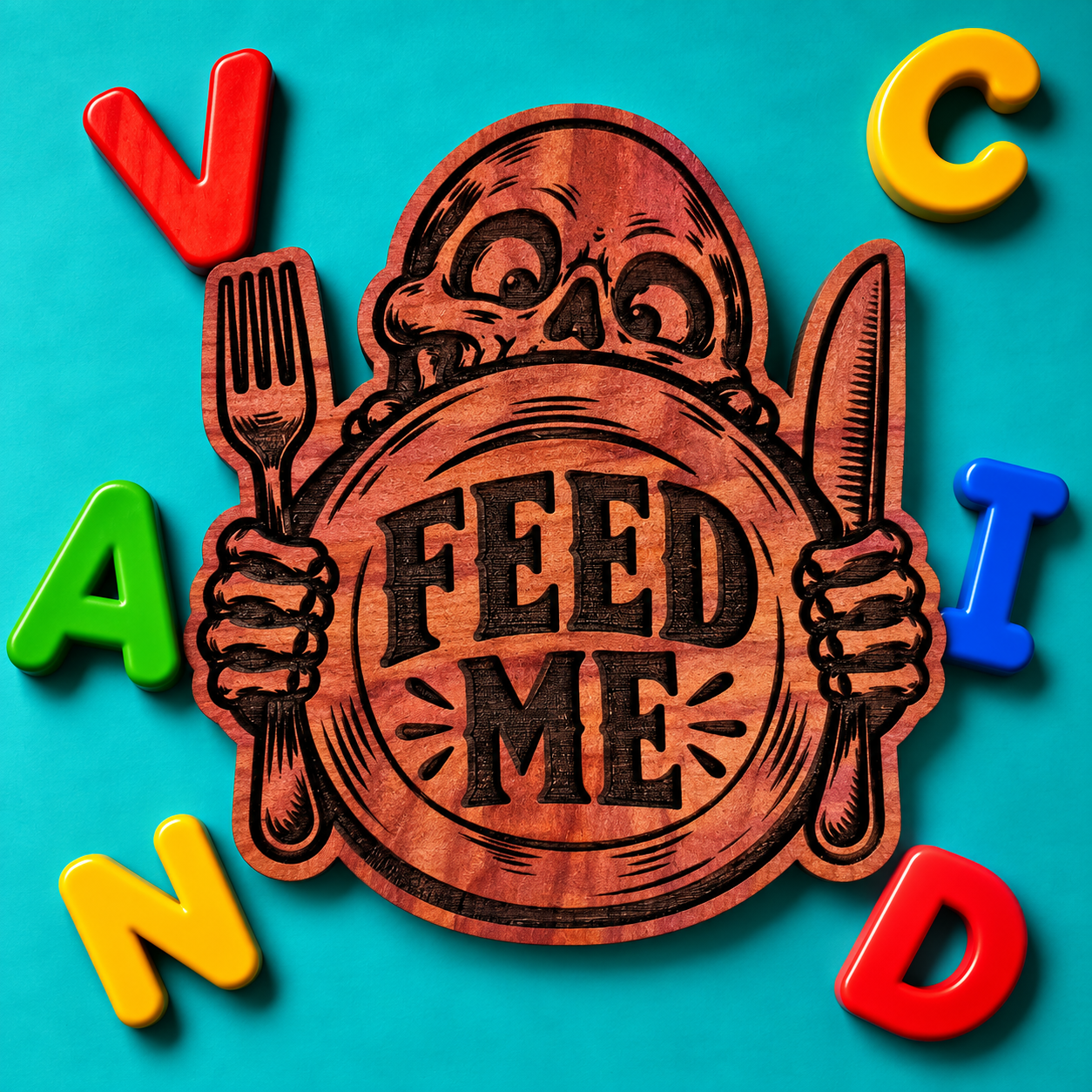 Feed Me Skull Red Cedar Kitchen Fridge Magnet