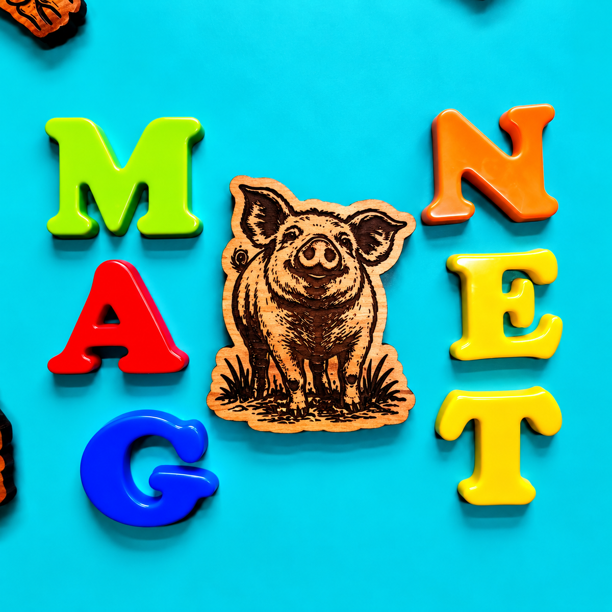 Happy Pig Magnet | Farm Animal Gift | Aromatic Red Cedar