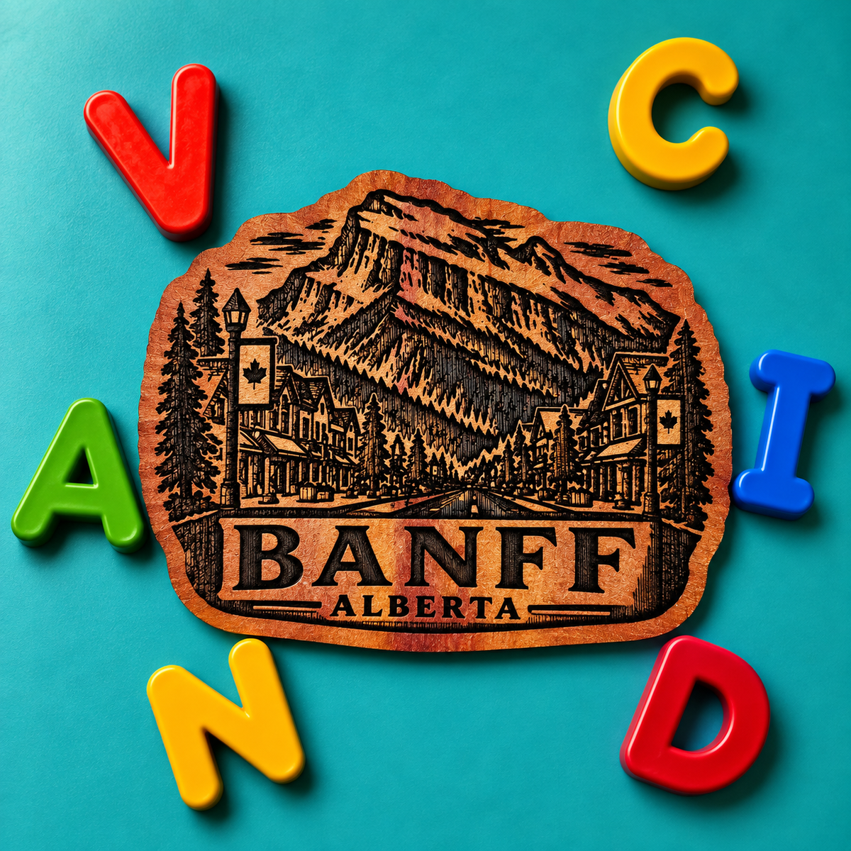 Banff City Mountains Red Cedar Fridge Magnet