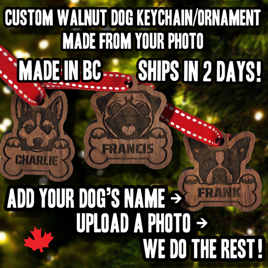 Custom Dog Bone Ornament & Keychain – Solid Walnut