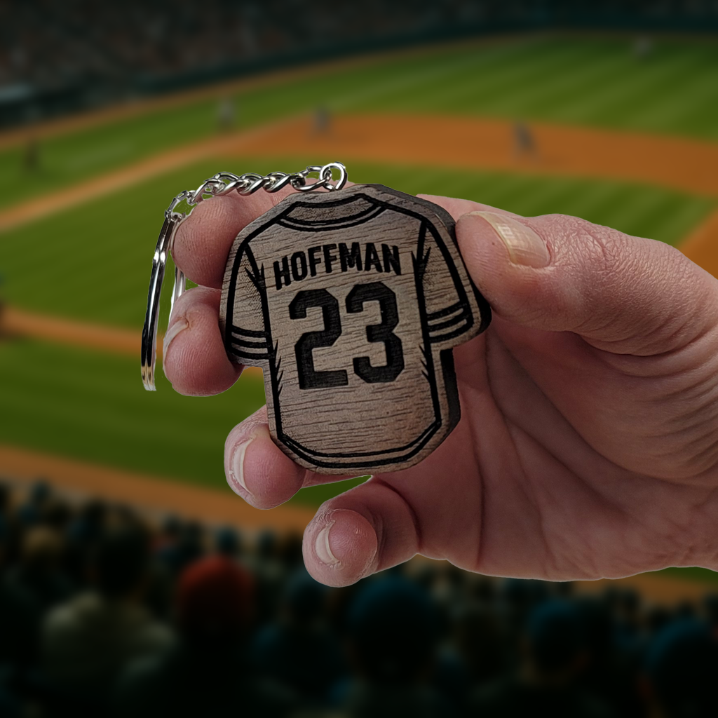 Personalized Sports Jersey - Solid Walnut Keychain