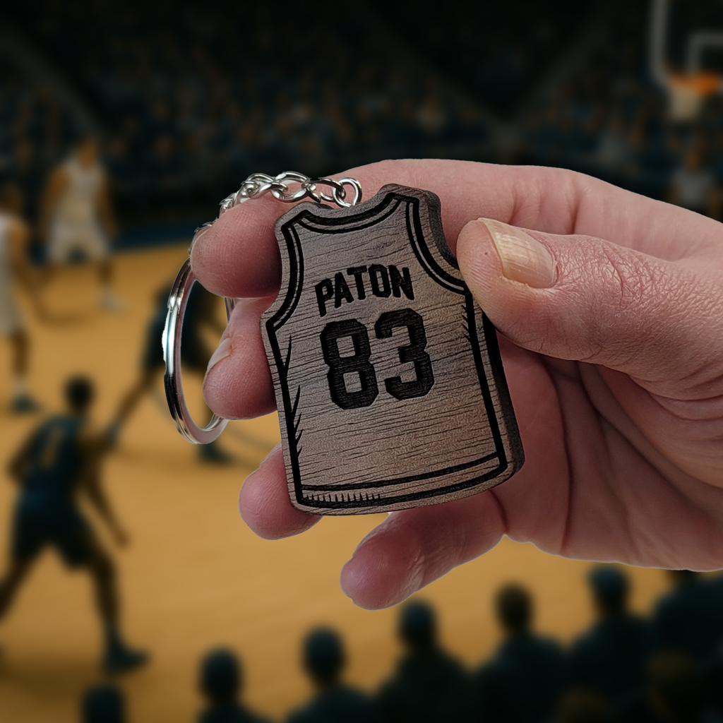 Personalized Sports Jersey - Solid Walnut Keychain