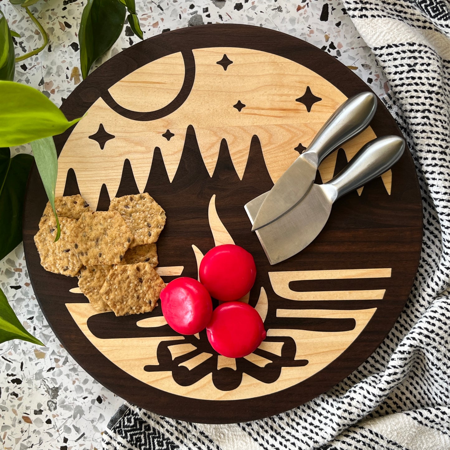 Porthole Series - Campfire Charcuterie Board – Nature-Inspired Walnut Serving Board