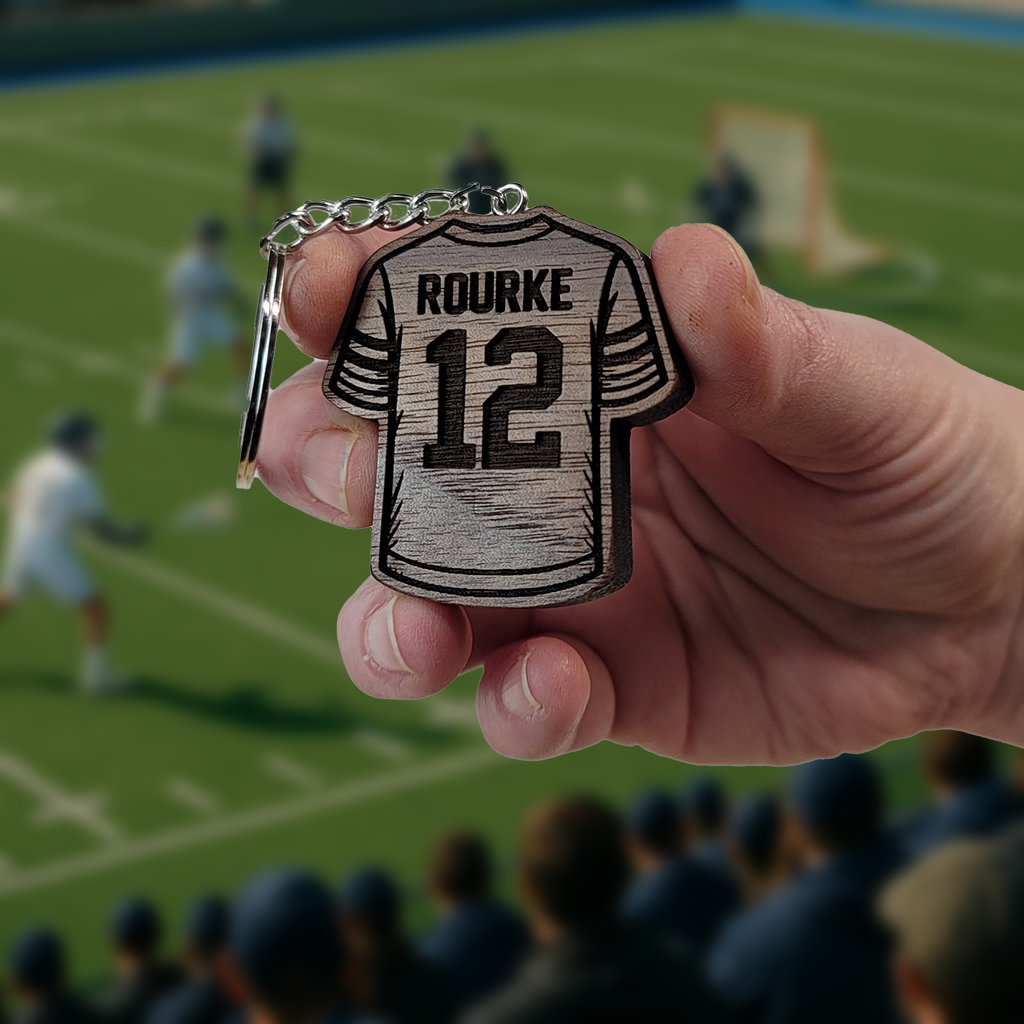 Personalized Sports Jersey - Solid Walnut Keychain