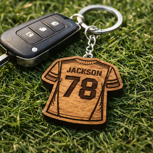 Custom Soccer Jersey Keychain - Solid Walnut