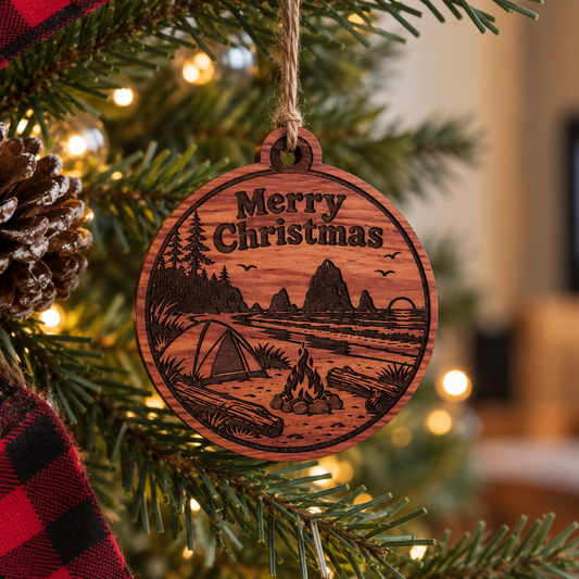 West Coast Camping Christmas Ornament – Aromatic Red Cedar Coastal Holiday Decoration