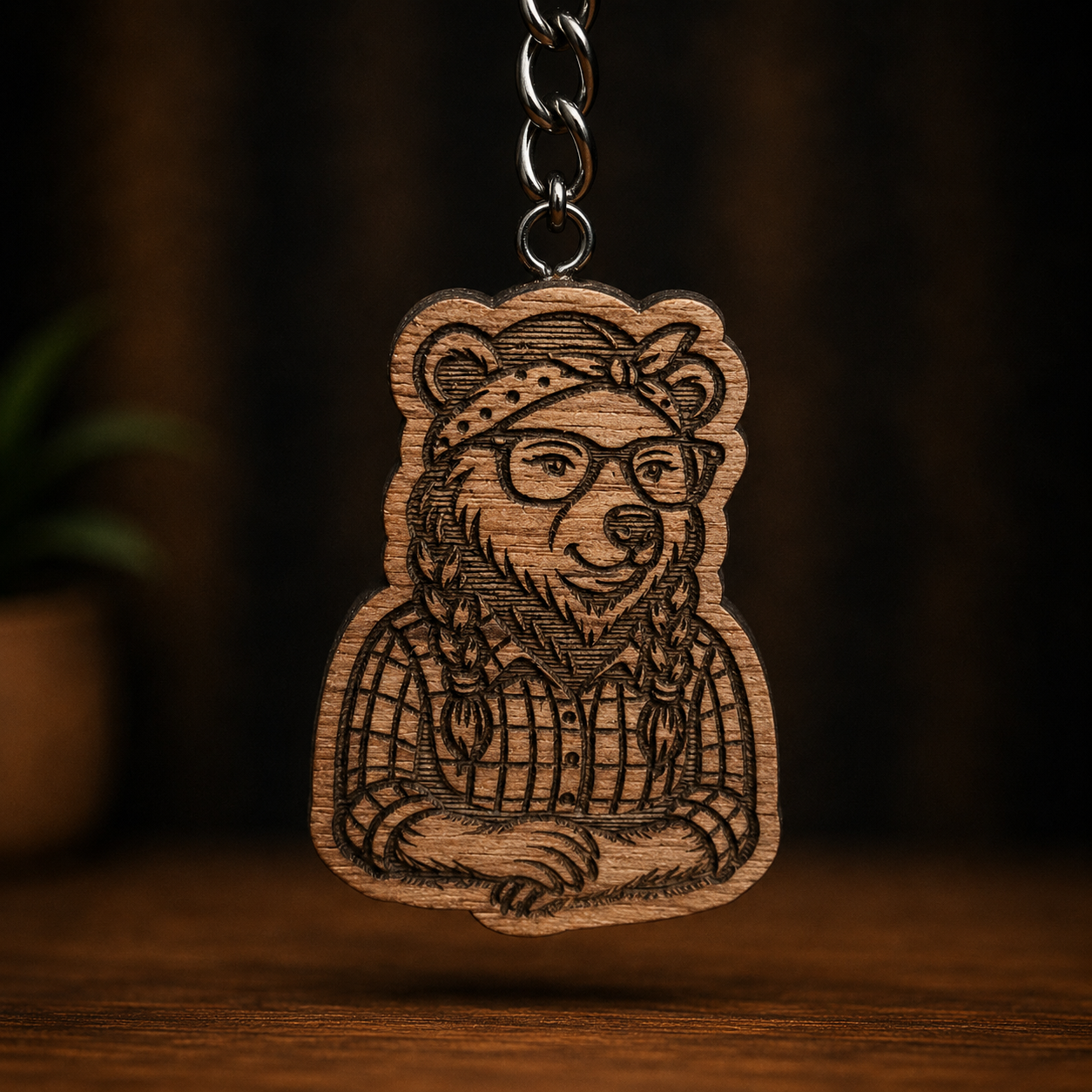 Hipster Female Bear Keychain