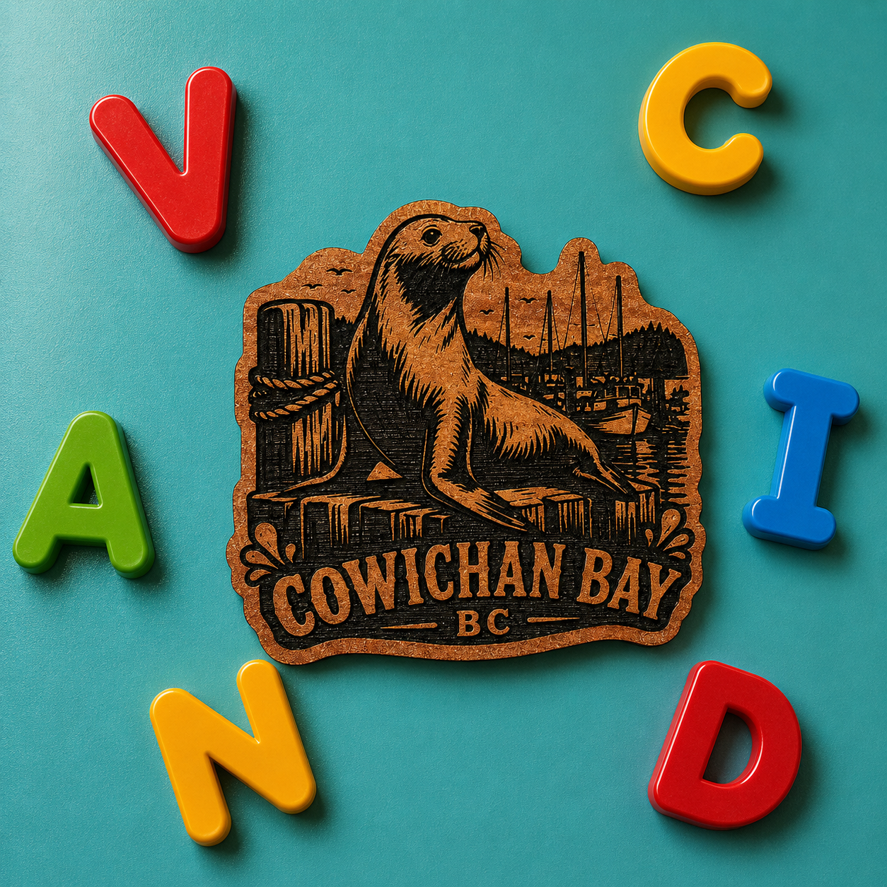 Cowichan Bay Harbour Seal Sea Lion Red Cedar Fridge Magnet