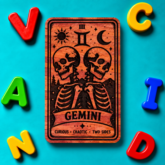 Gemini Zodiac Magnet | Tarot Card Style Astrology Gift | Aromatic Red Cedar