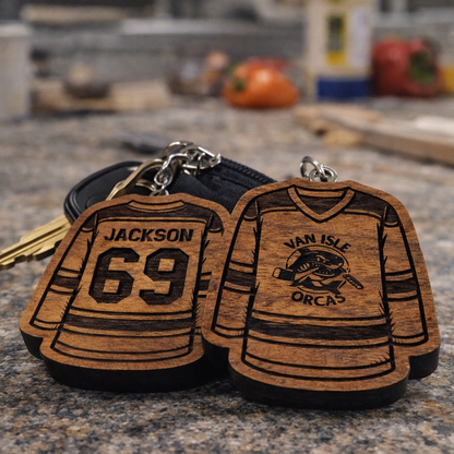Custom Hockey Jersey Keychain - Solid Walnut